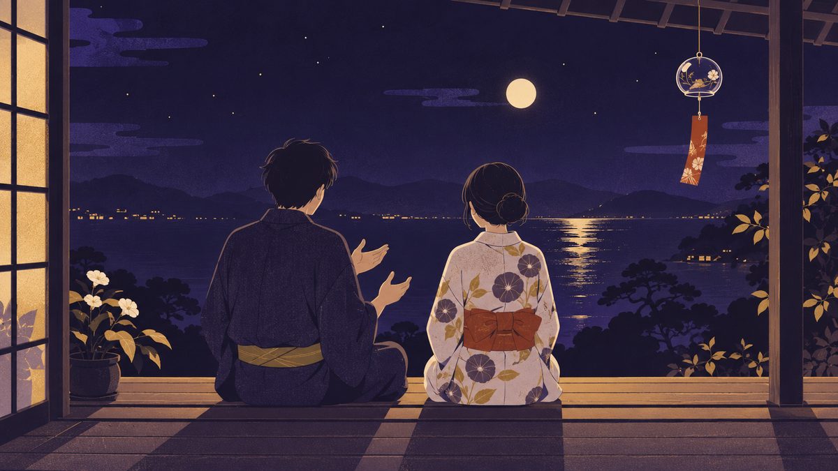 ケンカのあと、縁側に並んで座り、一人が話すあいだもう一人が手をひざに置いて最後まで聞いている
