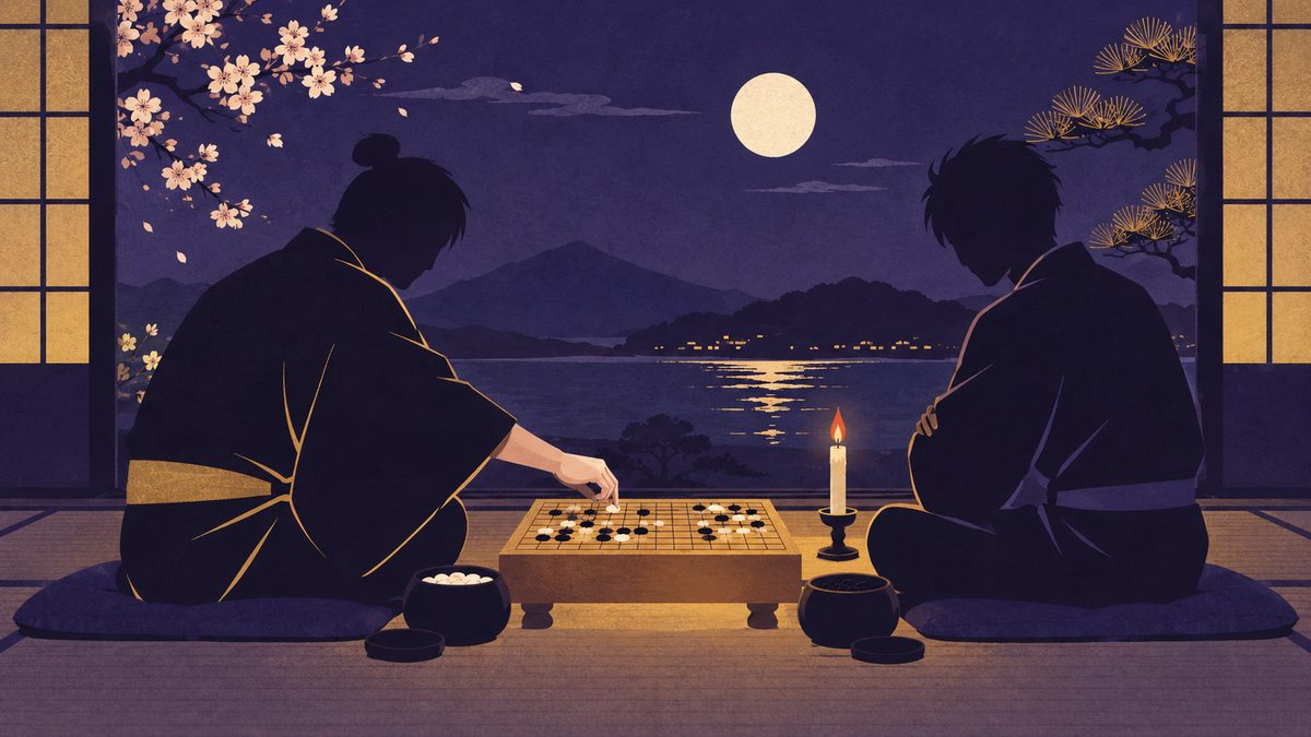 二人で盤のゲームをすると、どちらも本気になって空気がぴりっとする場面