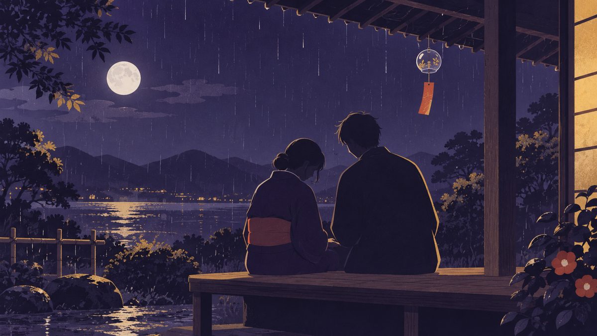 悩みを打ち明けたかに座に、みずがめ座が解決策より先に「それはつらかったね」と寄り添う場面。風鈴の下のベンチで、うつむく人の横にもう一人が身をかたむけて座っている