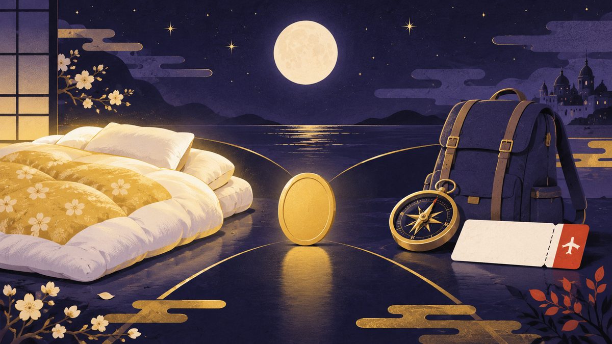 ボーナスの使い道の違い。金色に光るふかふかの寝具と、リュックとコンパスと航空券