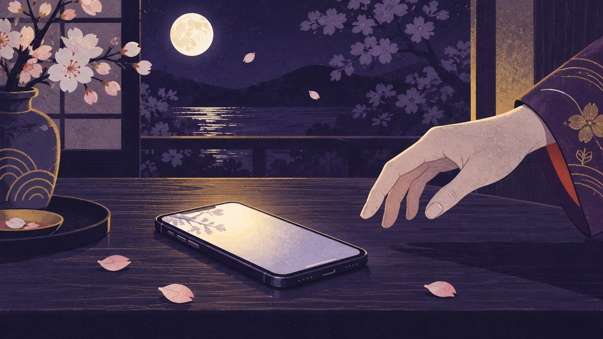 光るスマホに伸ばしかけた手を、そっと引っ込めている手元