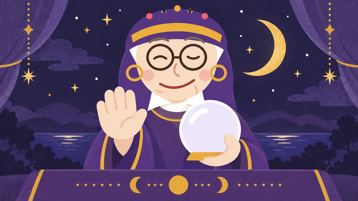 占いババアが手のひらを前に出して「それはやめときな」と止めている