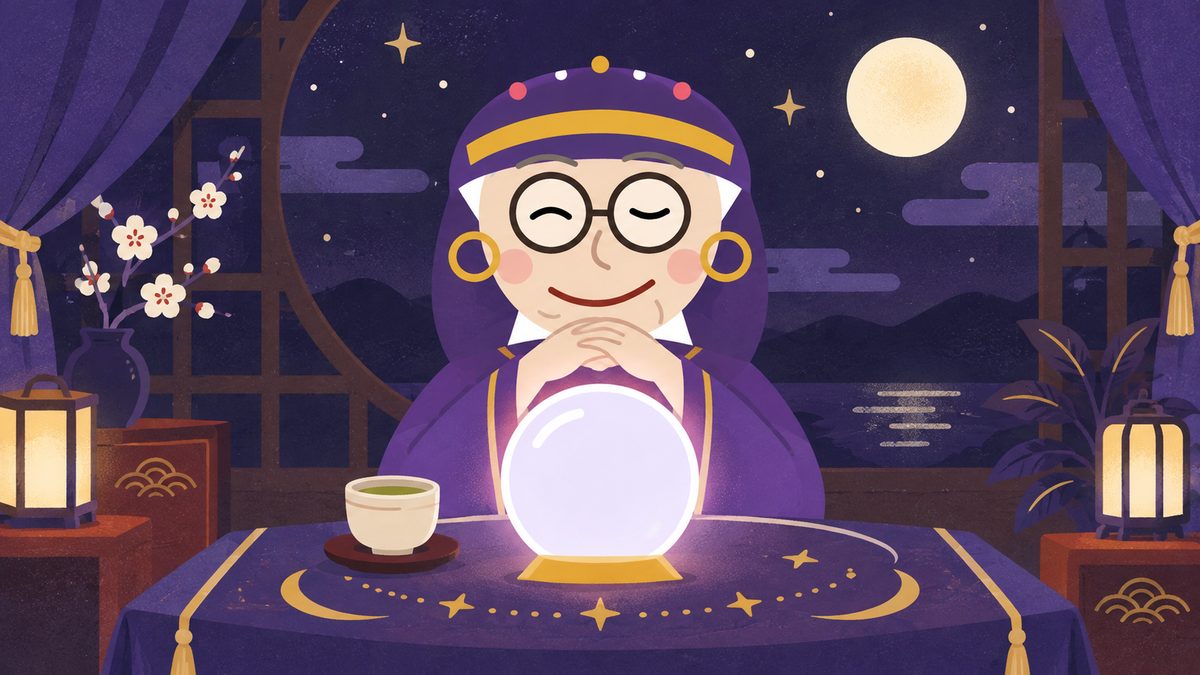 占いババアがお茶を前に、落ち着いて話を聞いてくれている