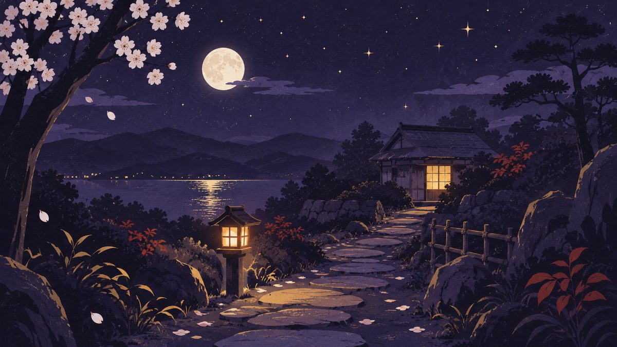 夜道の先に、あたたかい灯りのともった家の窓が見える