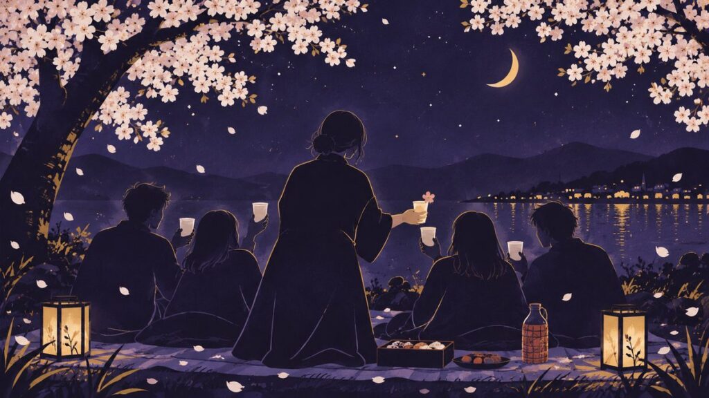 友人たちとのお花見で、みんなに同じ紙コップを配りながら、一人にだけ小さな花をそえたコップを手わたしている人の後ろ姿